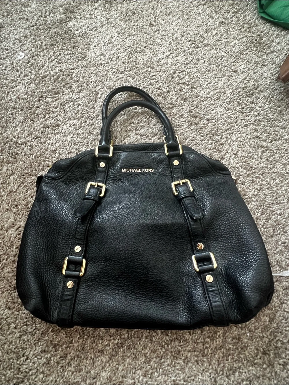 Michael Kors Bedford Medium Belted Black Leather Satchel